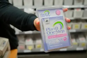 Woman holding morning after pill plan b
